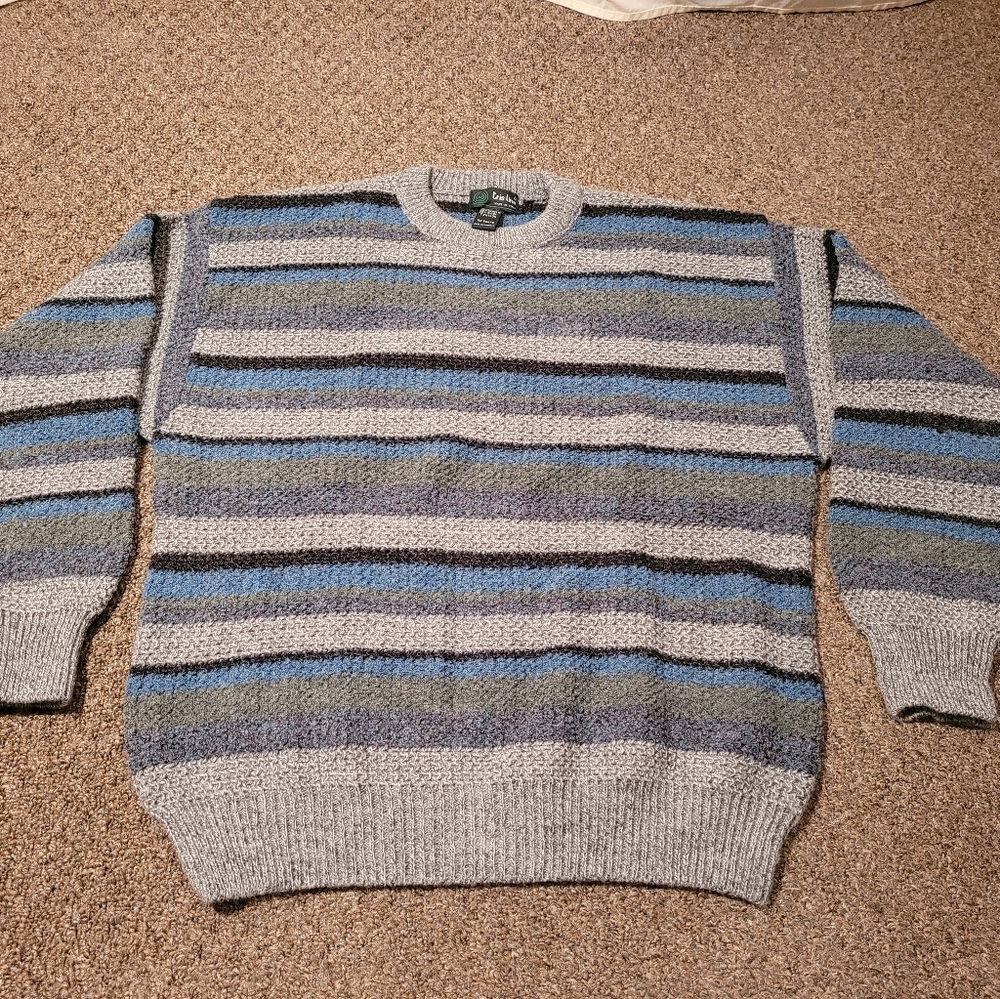 Tris Line Italian Blue Gray Wool Blend Crewneck Sweater